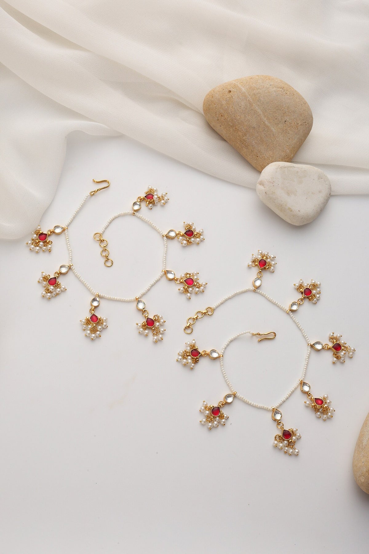 Kundan Red Anklets Set Of 2 