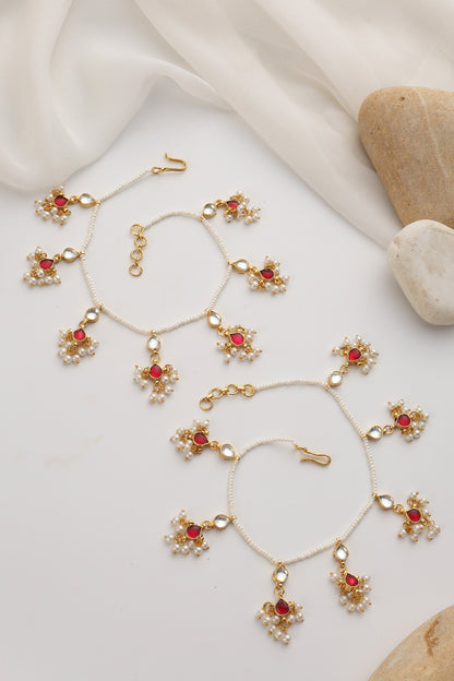 Kundan Red Anklets Set Of 2 