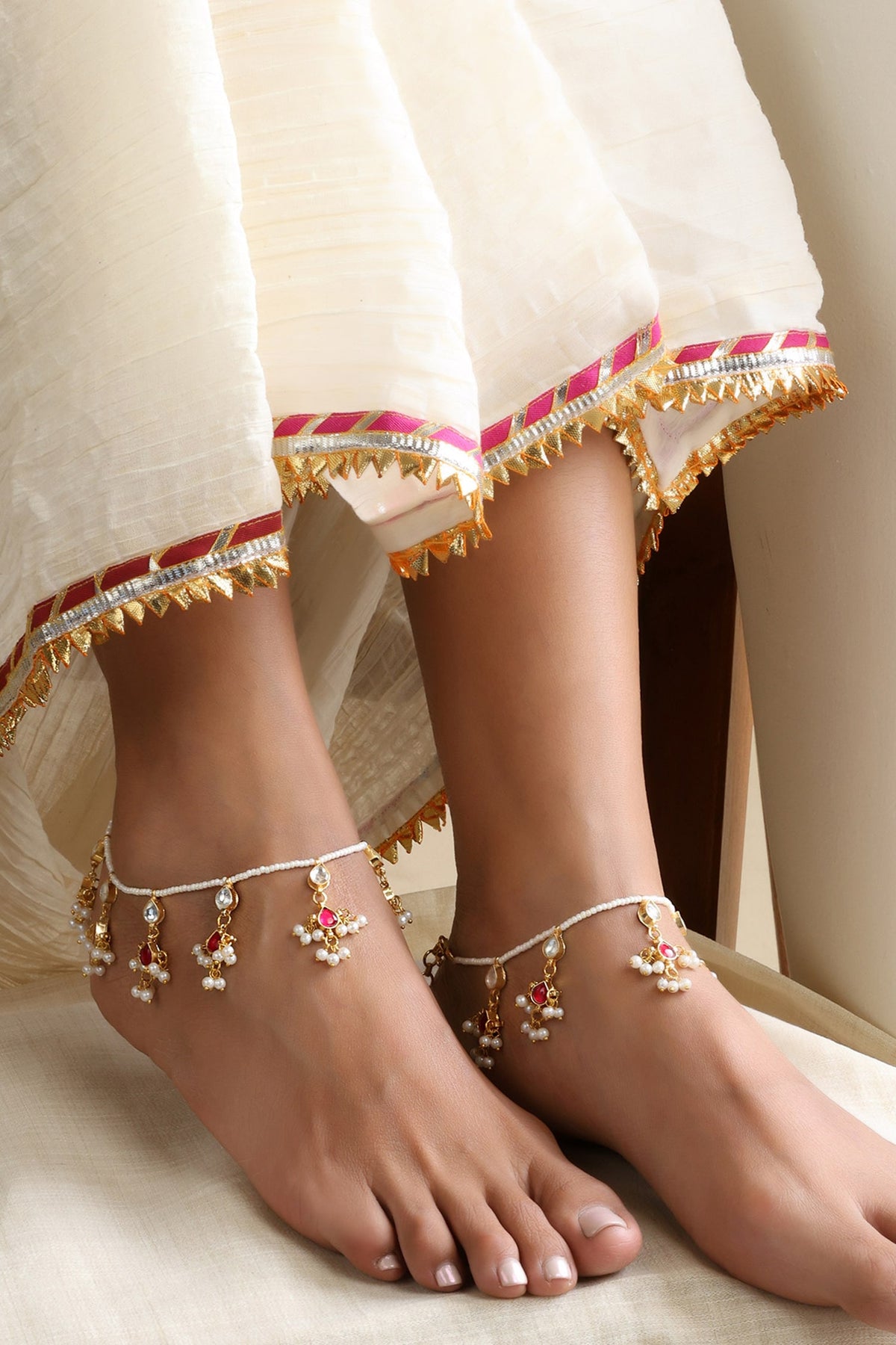 Kundan Red Anklets Set Of 2 