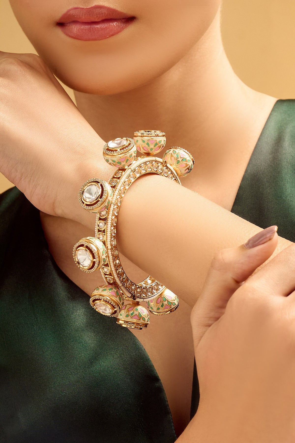 Multicolor Brass Bangle With Stones 