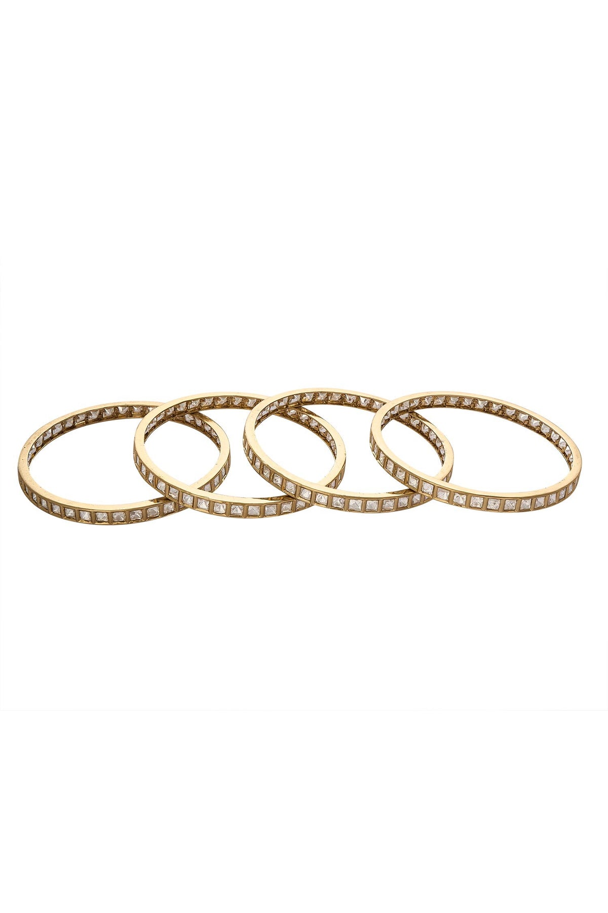 Gold & White Stone Embellished Bangle Set 