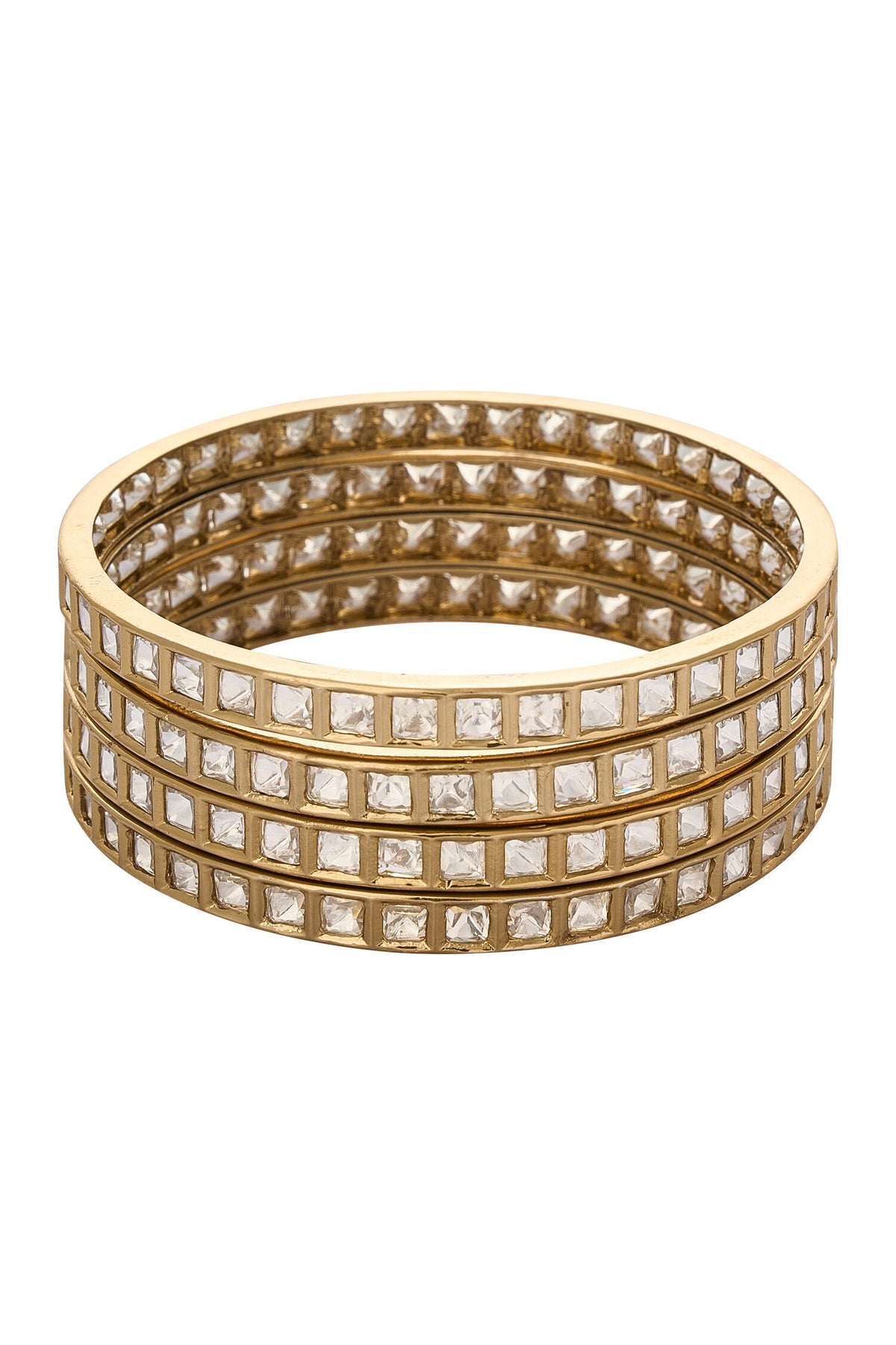 Gold & White Stone Embellished Bangle Set 