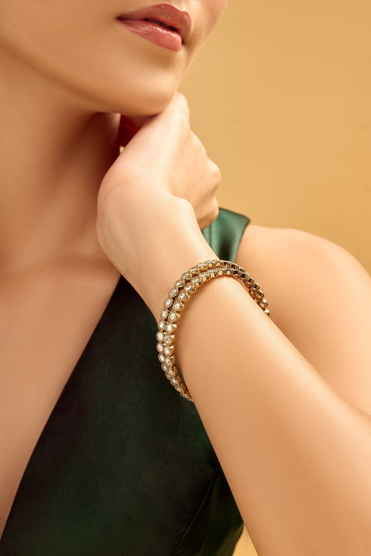 Gold & White Beaded Bangles Set 