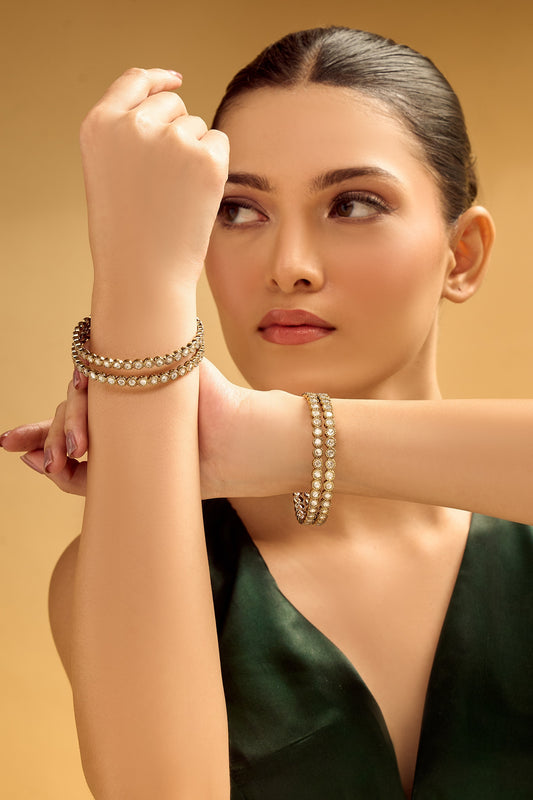 Gold & White Beaded Bangles Set 