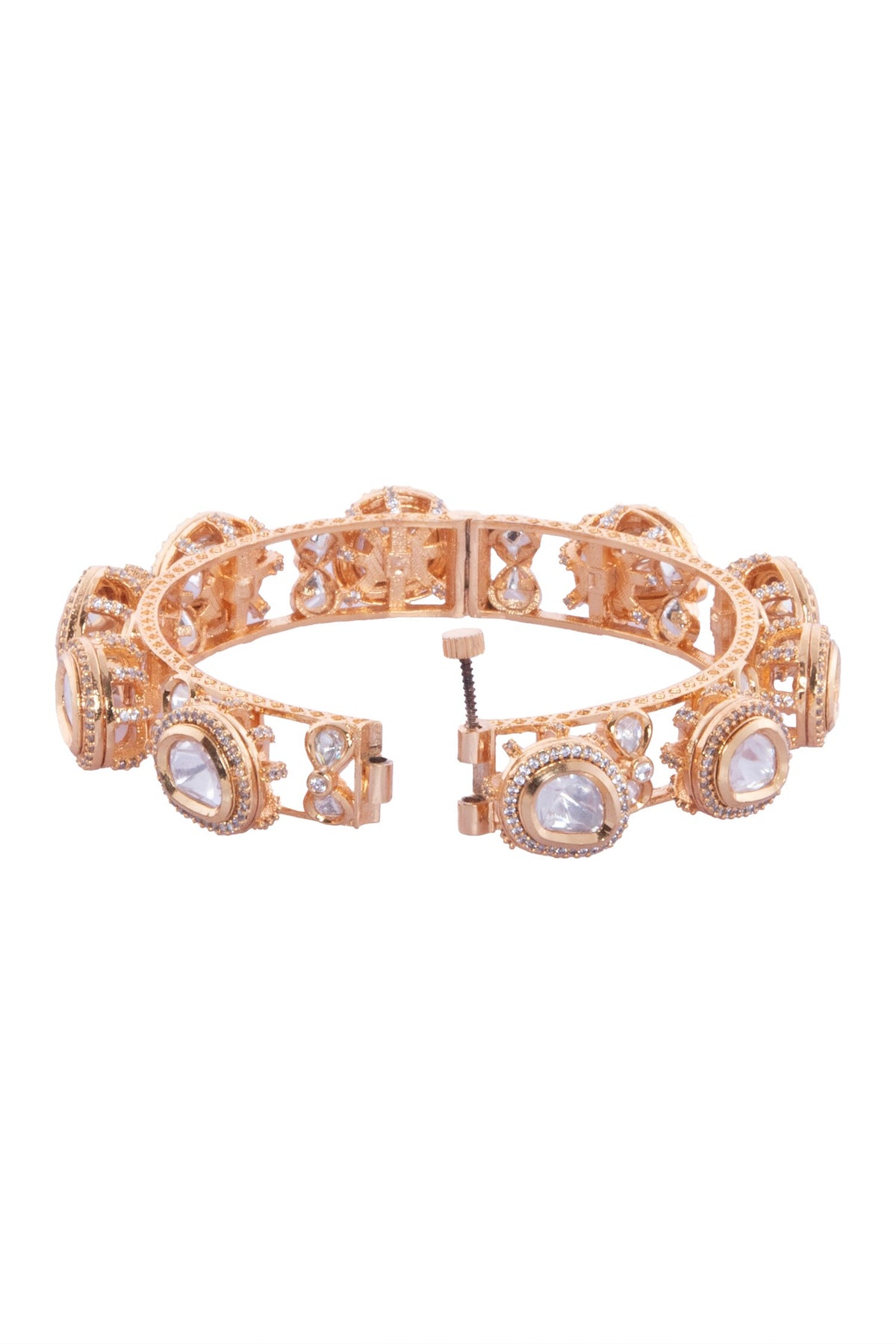 Gold & White Stone Embellished Bangles Set 