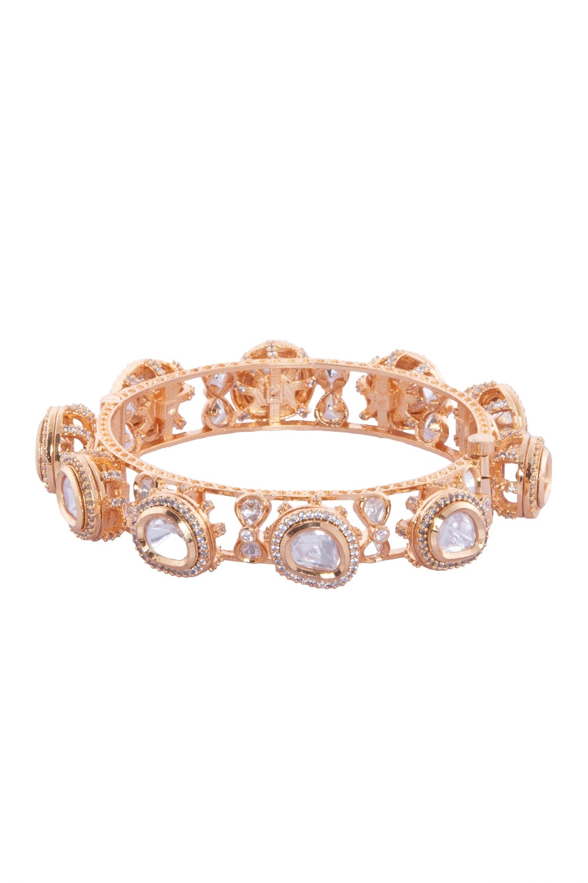 Gold & White Stone Embellished Bangles Set 