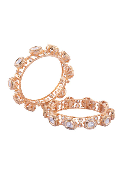 Gold & White Stone Embellished Bangles Set 