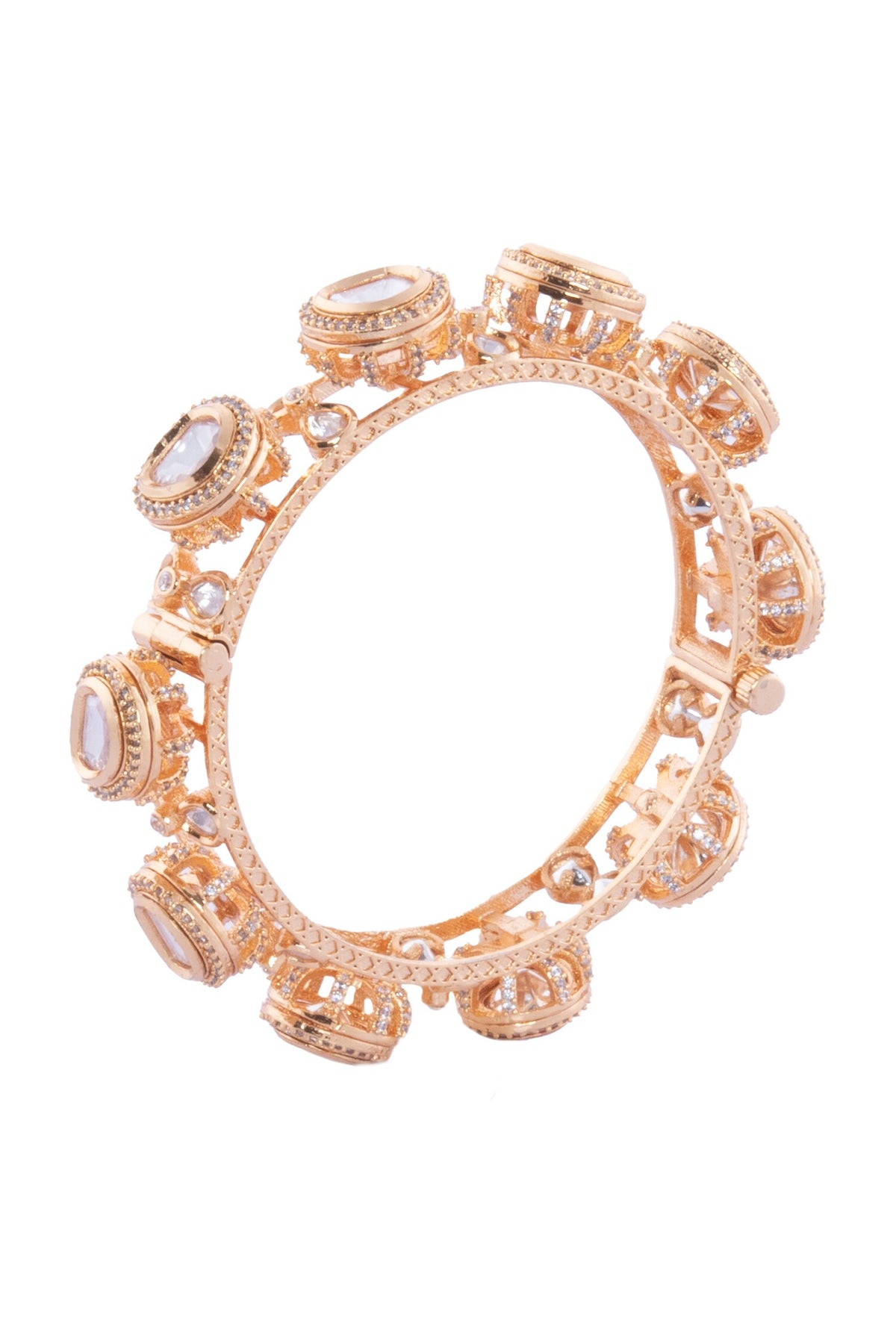 Gold & White Stone Embellished Bangles Set 