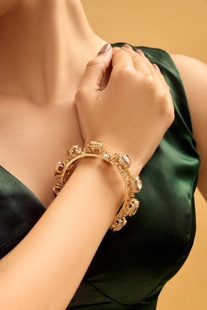 Gold & White Stone Embellished Bangles Set 