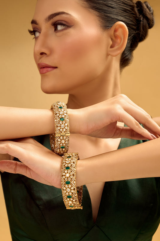 Gold & Green Embellished Bangles Set 