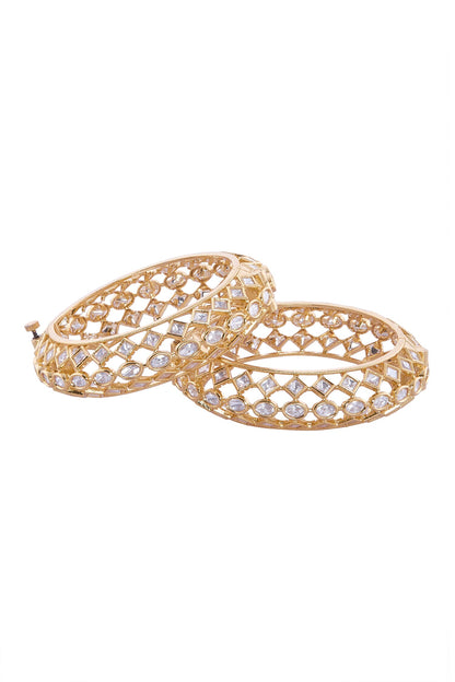 Gold & White Stone Embellished Bangles 