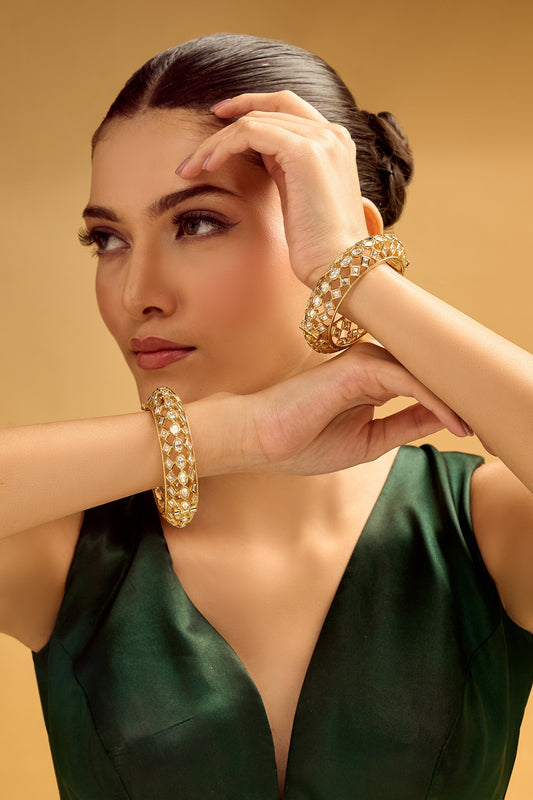 Gold & White Stone Embellished Bangles 