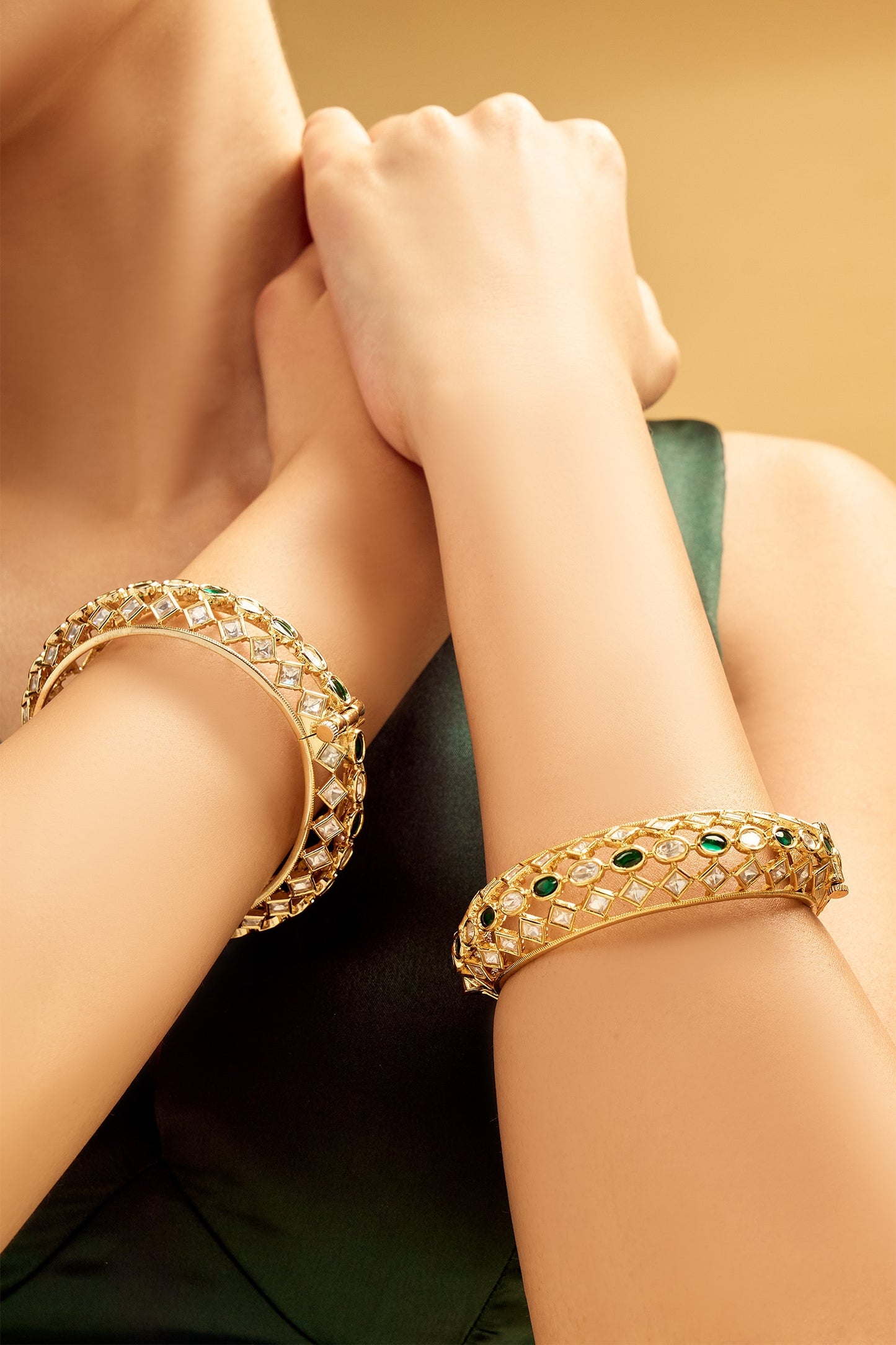 Geometric Design Brass Bangles Set 