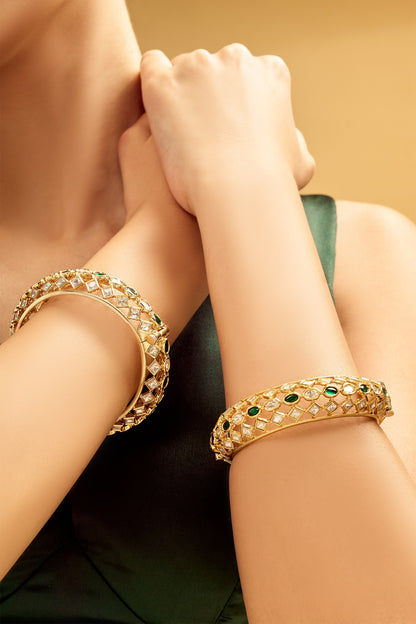 Geometric Design Brass Bangles Set 