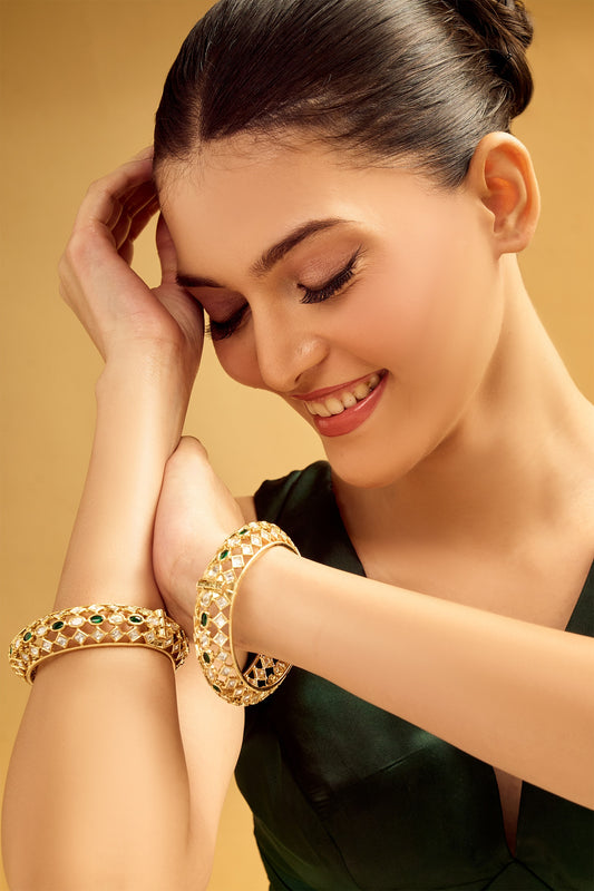 Geometric Design Brass Bangles Set 