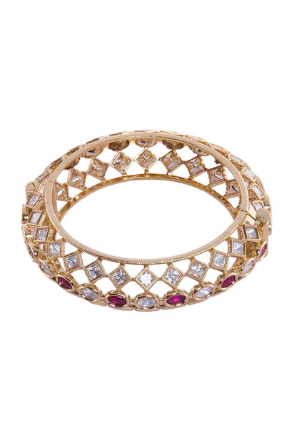 Red Gold & White Stone Bangles Set 