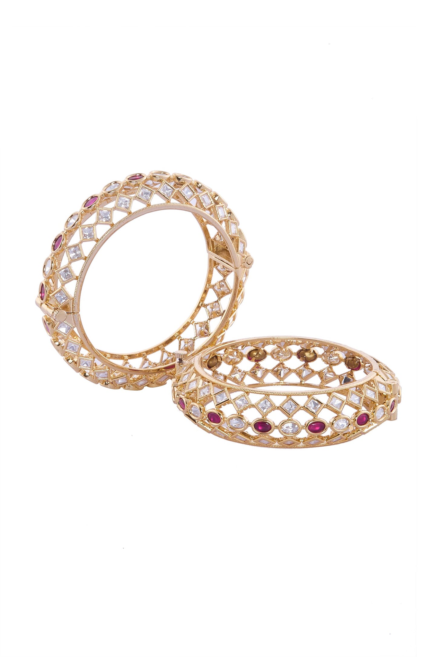 Red Gold & White Stone Bangles Set 