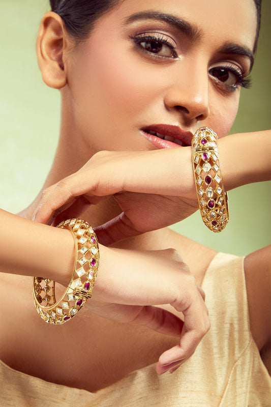 Red Gold & White Stone Bangles Set 