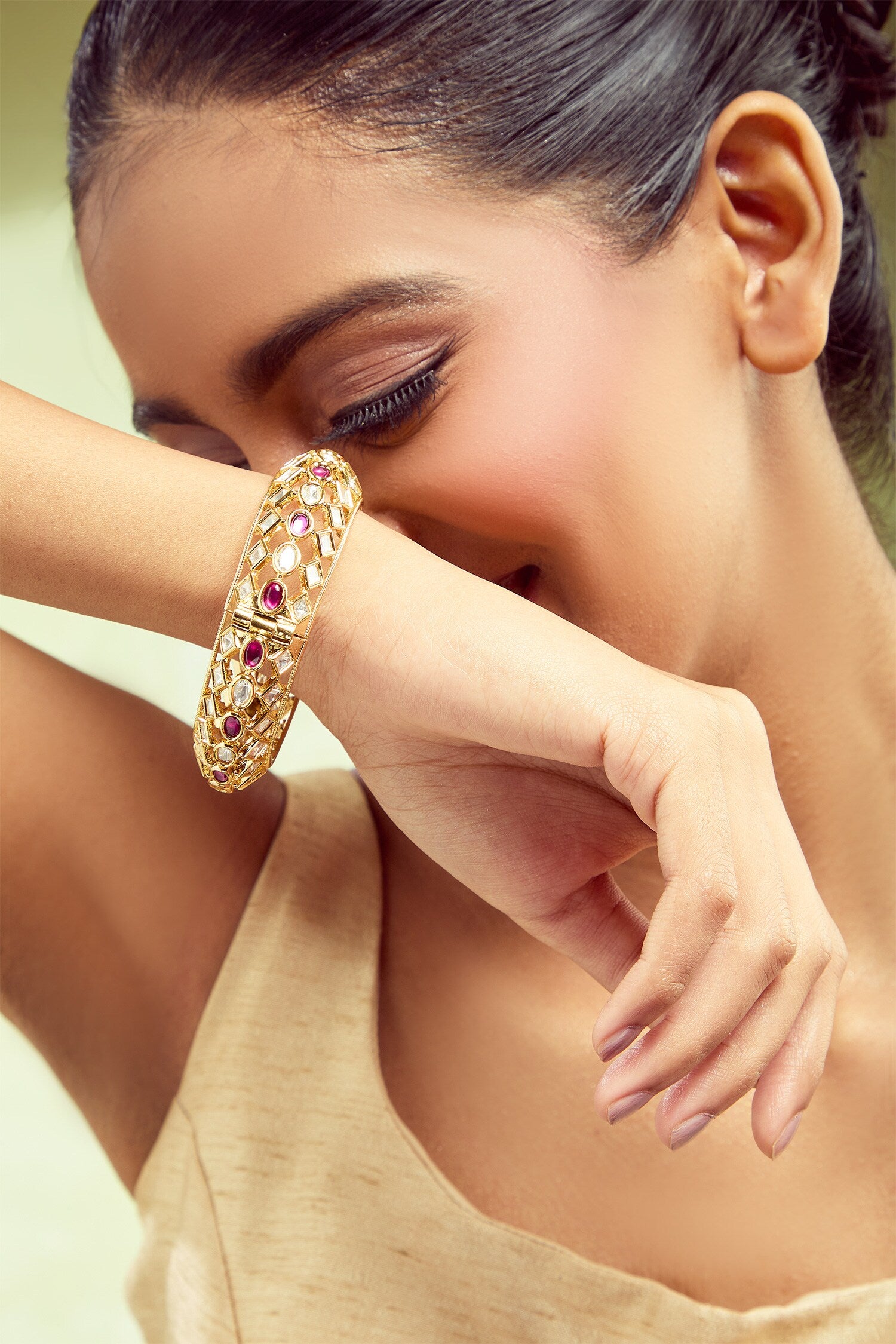 Red Gold & White Stone Bangles Set 