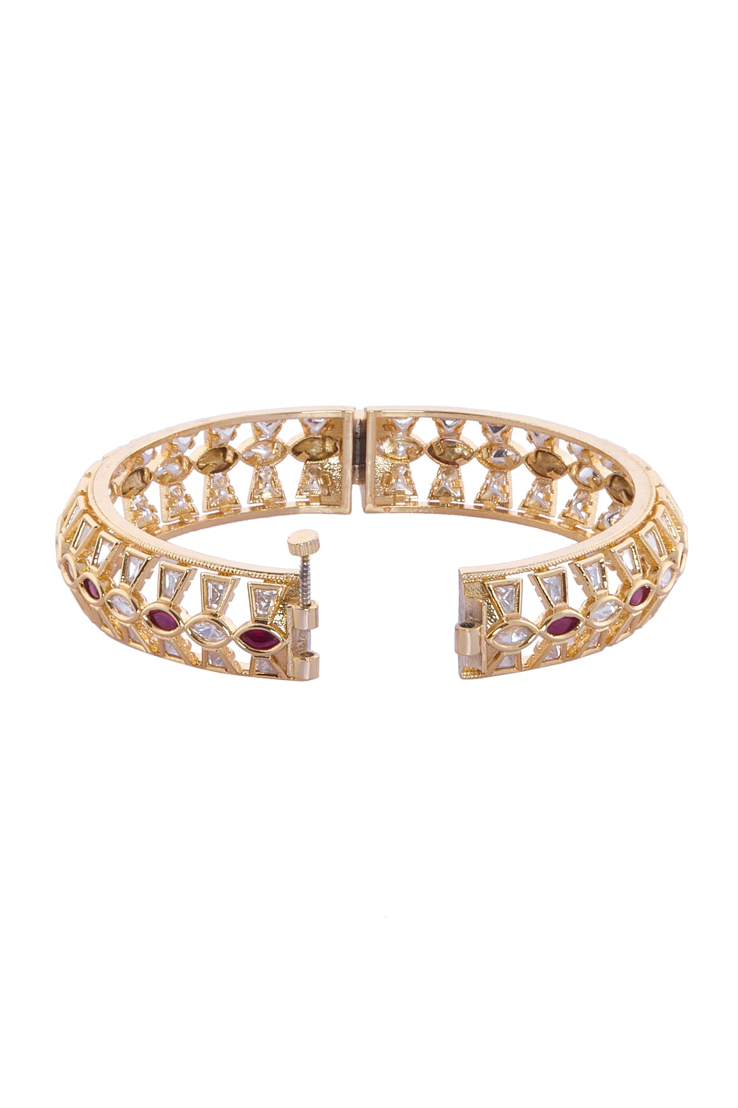 Gold Plated Red & White Stone Bangles 