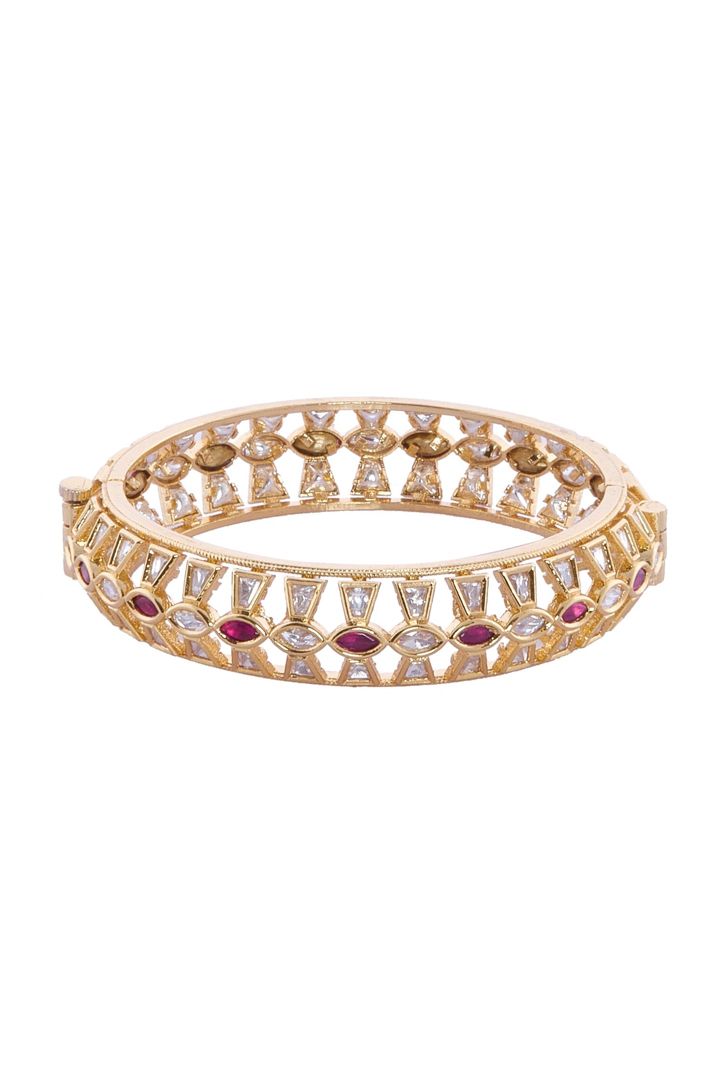 Gold Plated Red & White Stone Bangles 