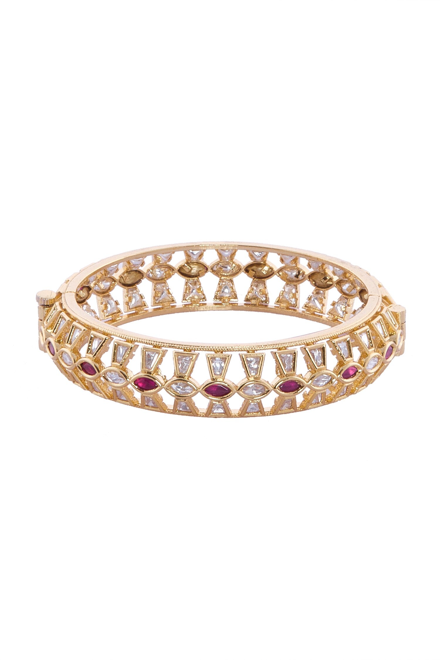 Gold Plated Red & White Stone Bangles 
