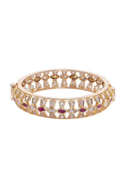 Gold Plated Red & White Stone Bangles 
