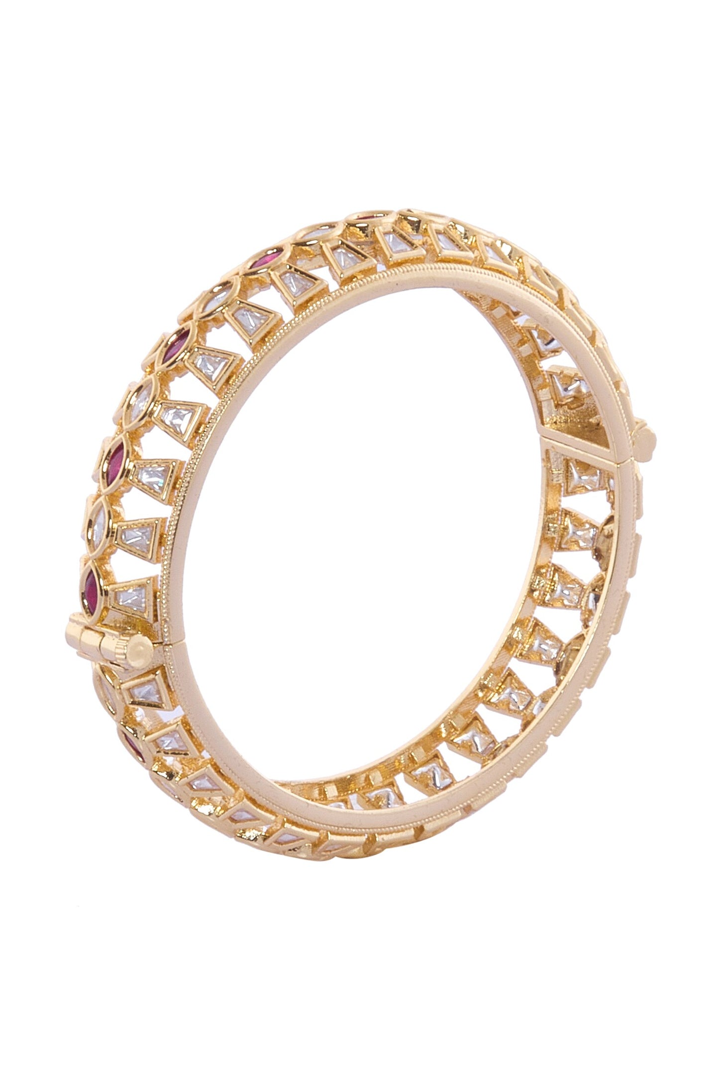 Gold Plated Red & White Stone Bangles 