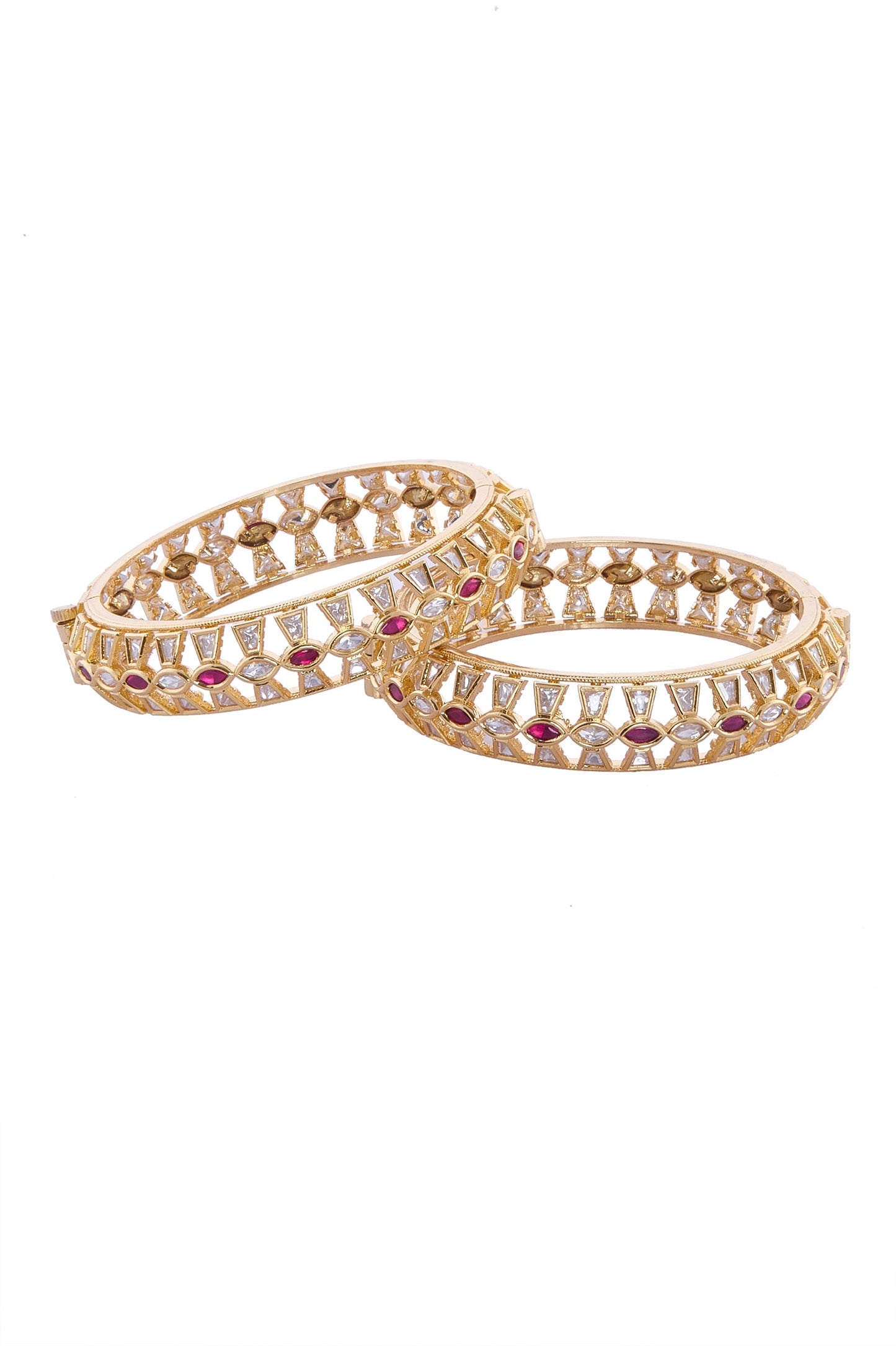 Gold Plated Red & White Stone Bangles 