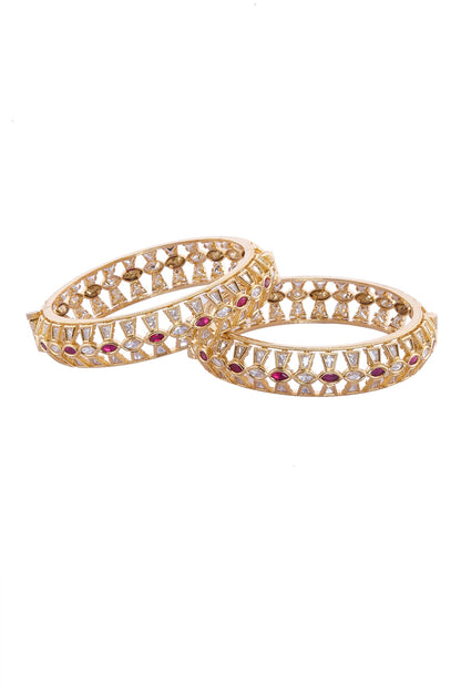Gold Plated Red & White Stone Bangles 