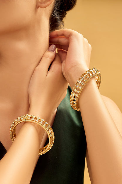Gold Brass Cutwork Bangle Set 
