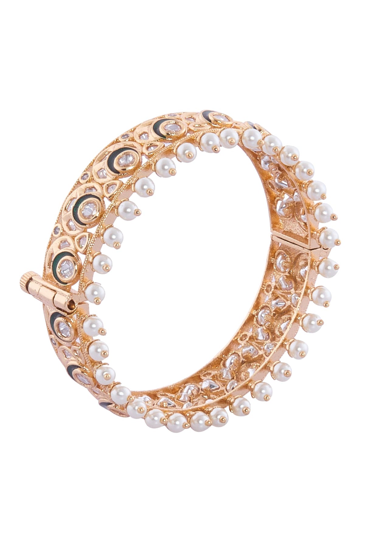 Gold Plated Pearl Embellished Bangles Set 