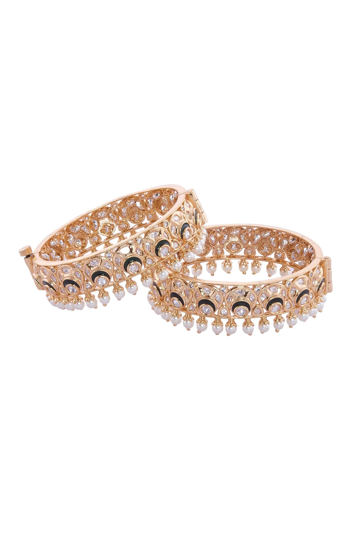 Gold Plated Pearl Embellished Bangles Set 