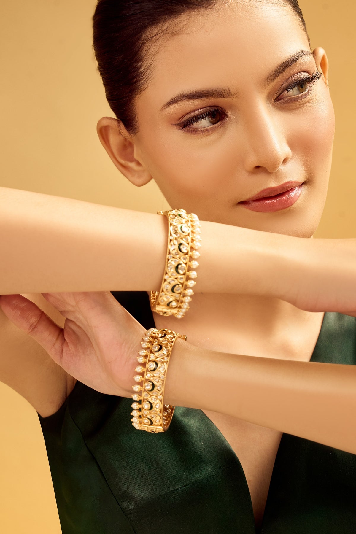 Gold Plated Pearl Embellished Bangles Set 