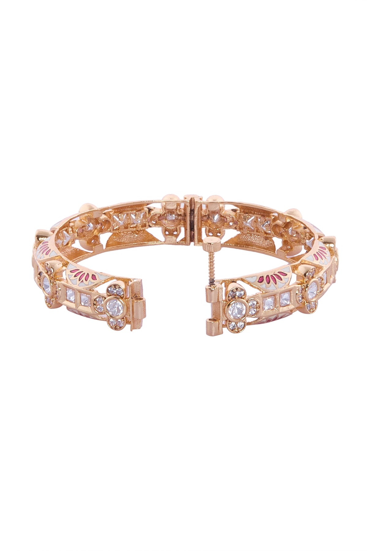 Cream & Red Stone Embellished Bangles 