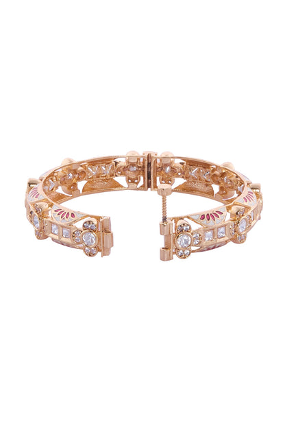Cream & Red Stone Embellished Bangles 