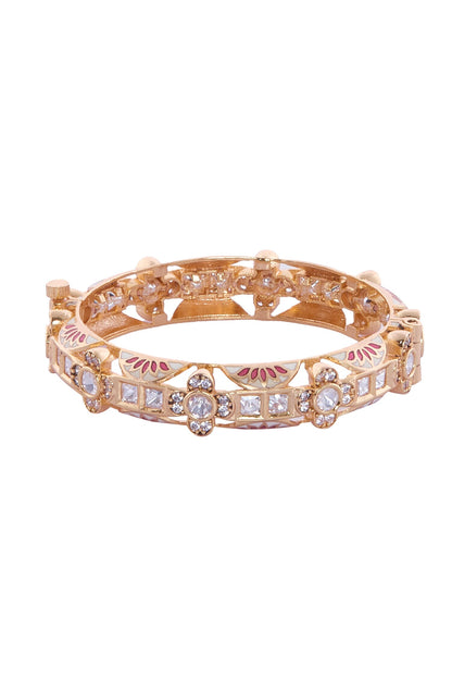 Cream & Red Stone Embellished Bangles 