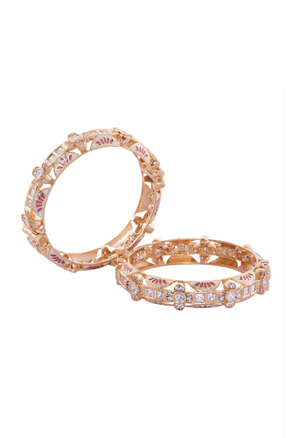 Cream & Red Stone Embellished Bangles 