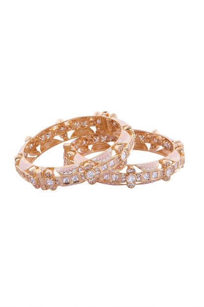 Cream & Pink Brass Bangles Set 