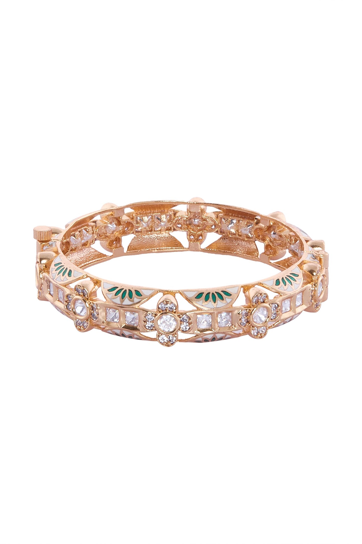 Cream & Green Decorative Bangle Set 