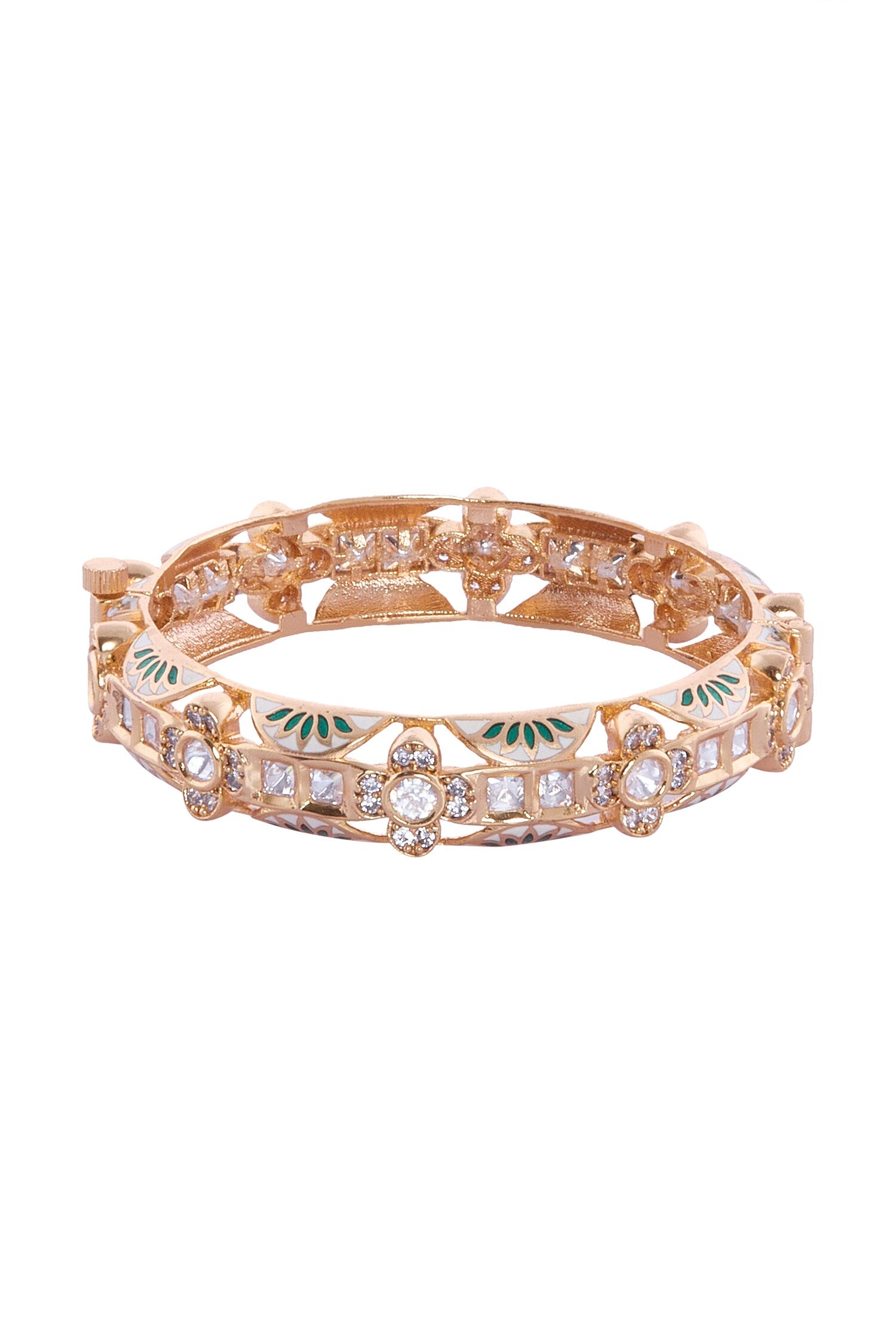 Cream & Green Decorative Bangle Set 