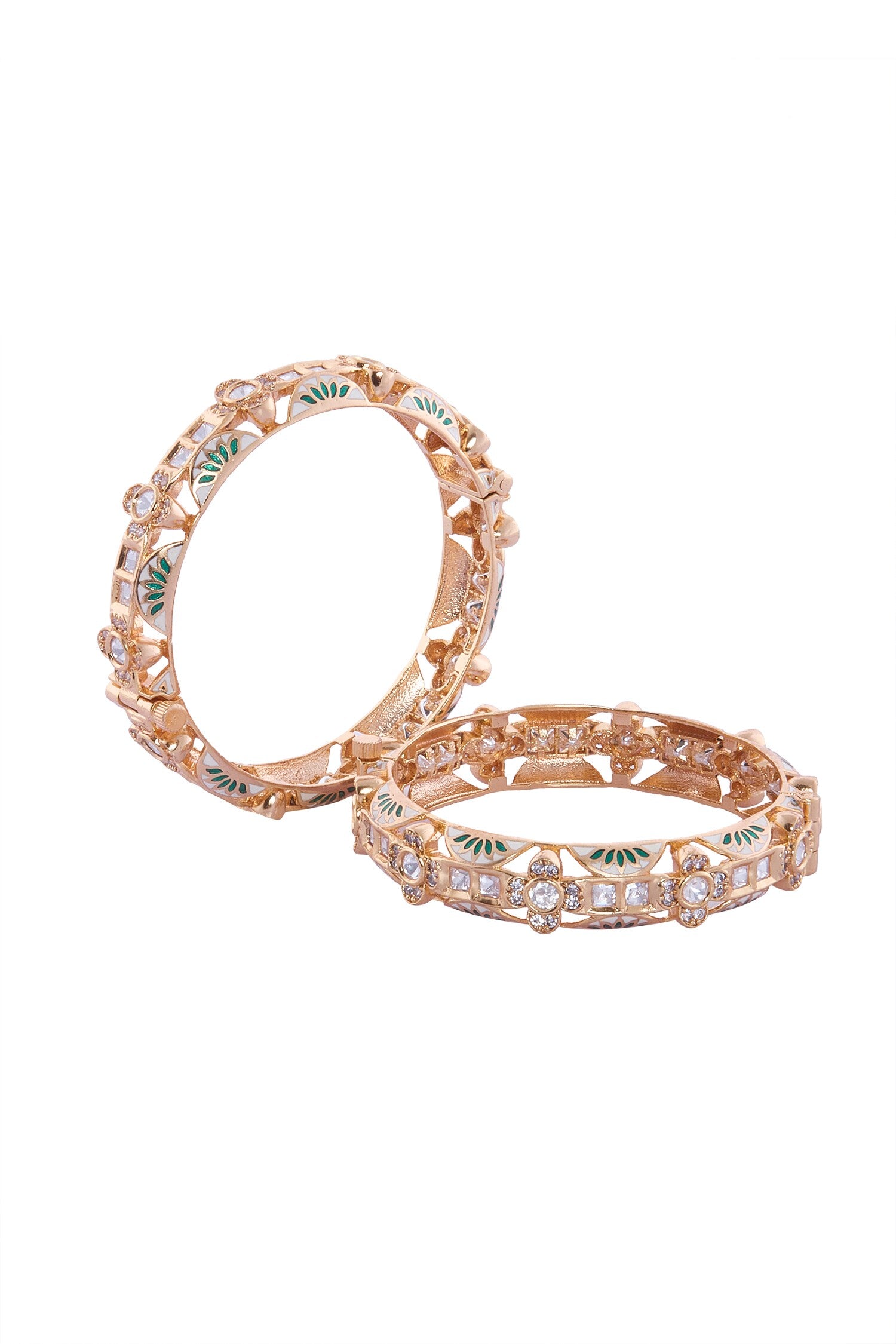 Cream & Green Decorative Bangle Set 