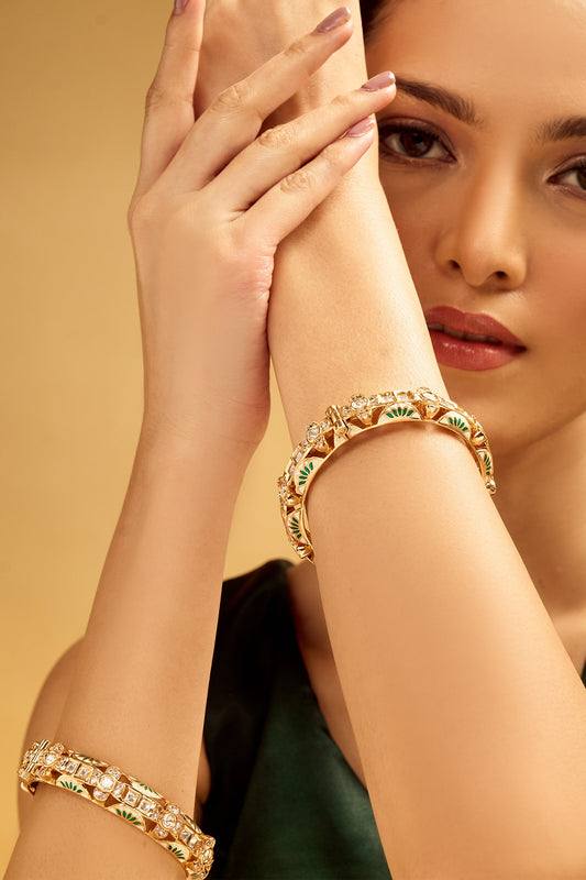 Cream & Green Decorative Bangle Set 