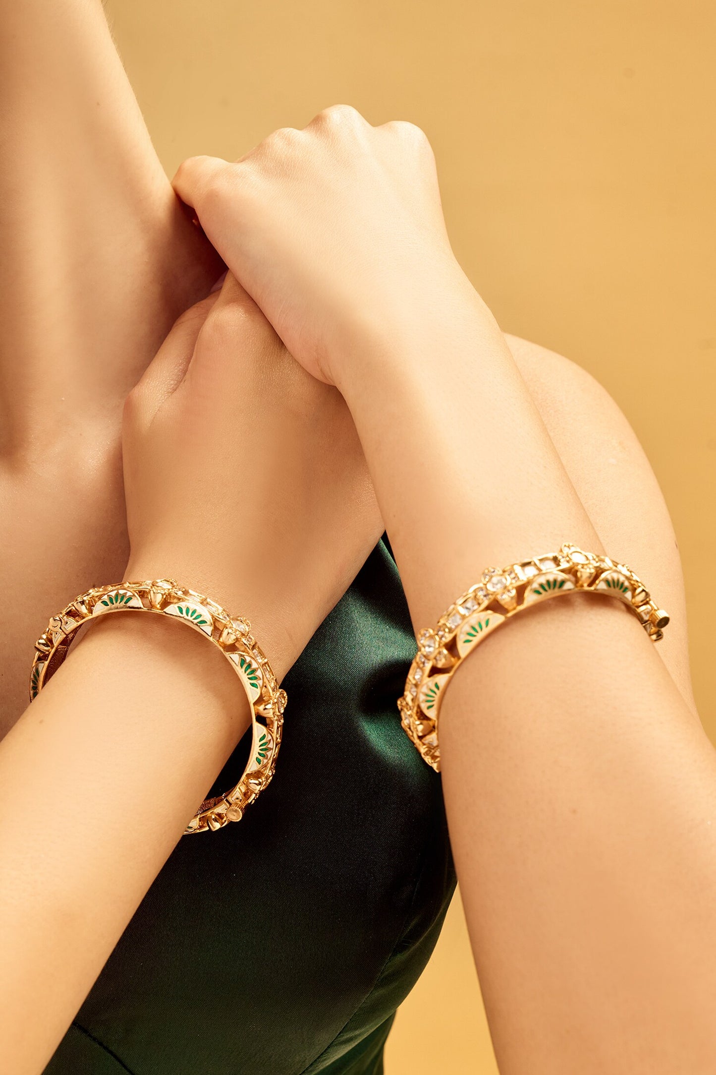 Cream & Green Decorative Bangle Set 