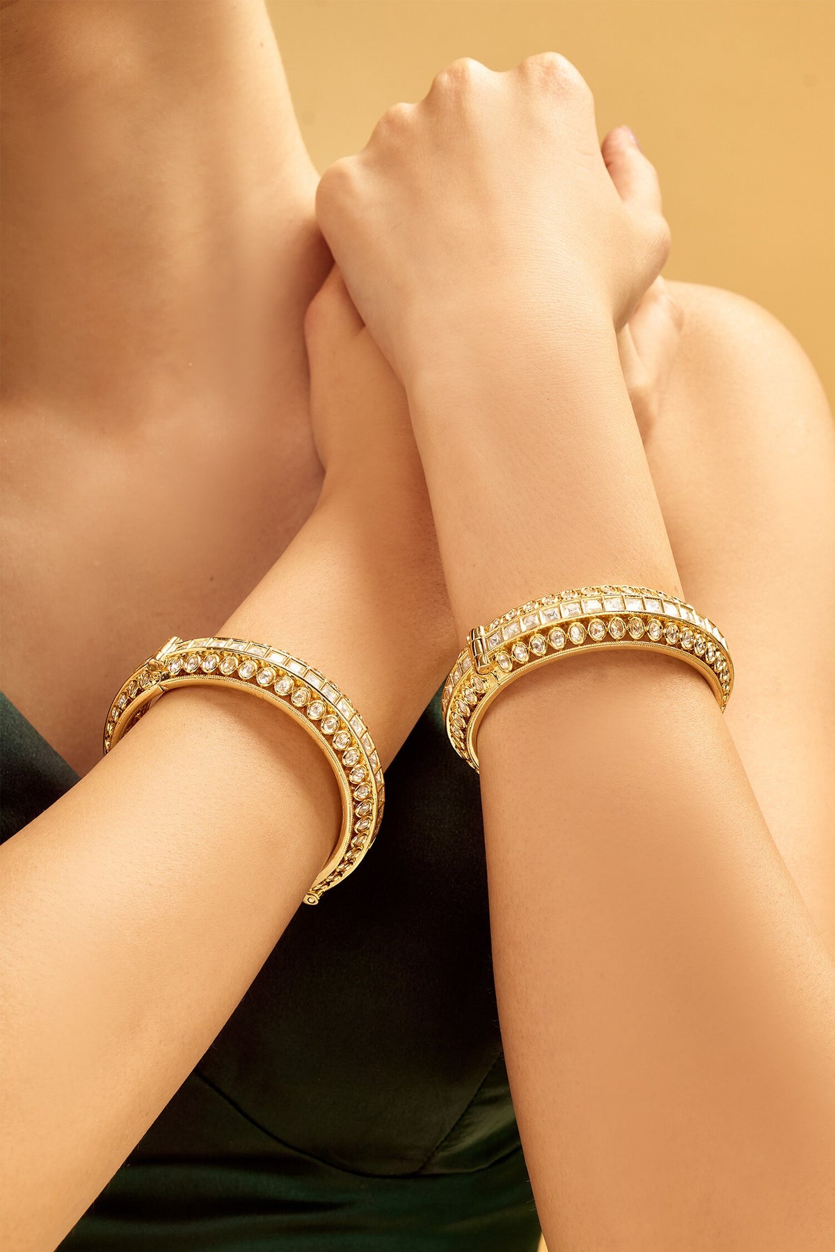 Gold Plated Stone Studded Bangle Set 