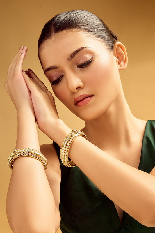 Gold Plated Stone Studded Bangle Set 