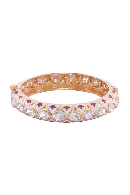 Cream & Red Stone Embellished Bangles Set 