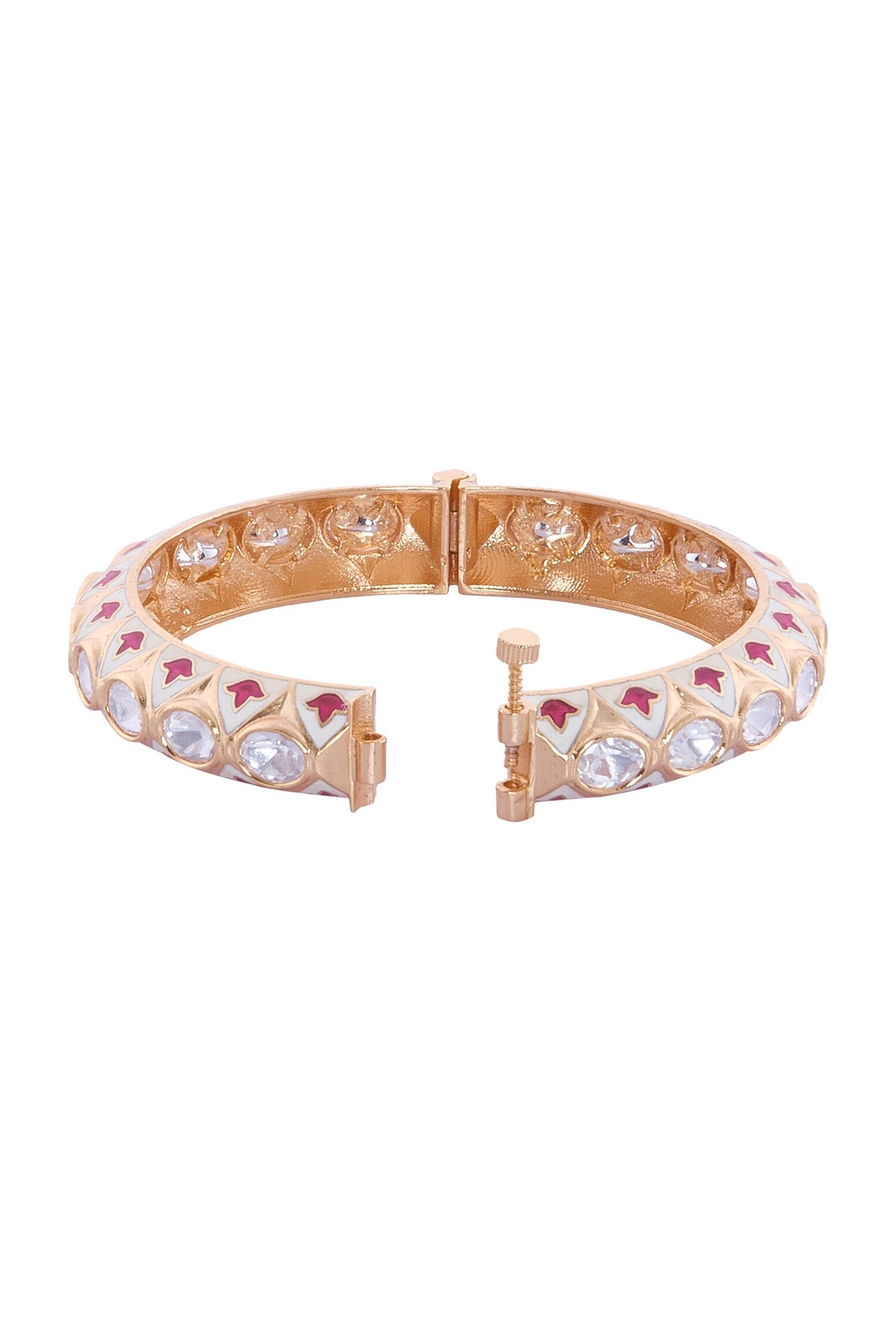 Cream & Red Stone Embellished Bangles Set 