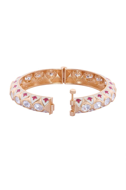 Cream & Red Stone Embellished Bangles Set 