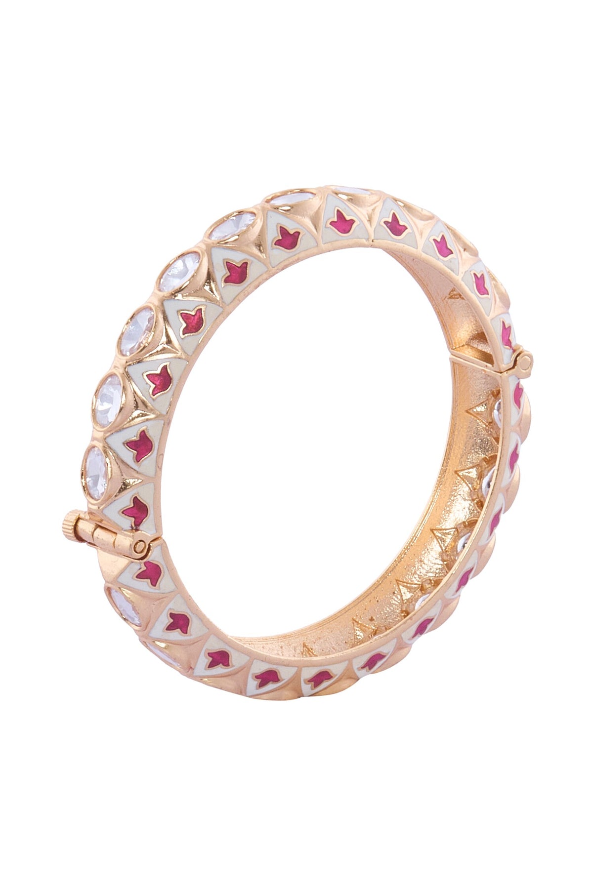 Cream & Red Stone Embellished Bangles Set 